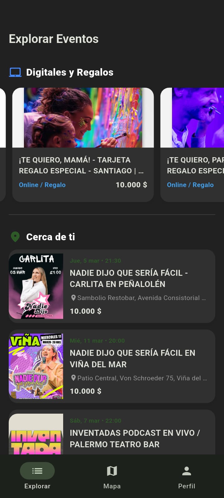 Pantalla Perfil Eventree
