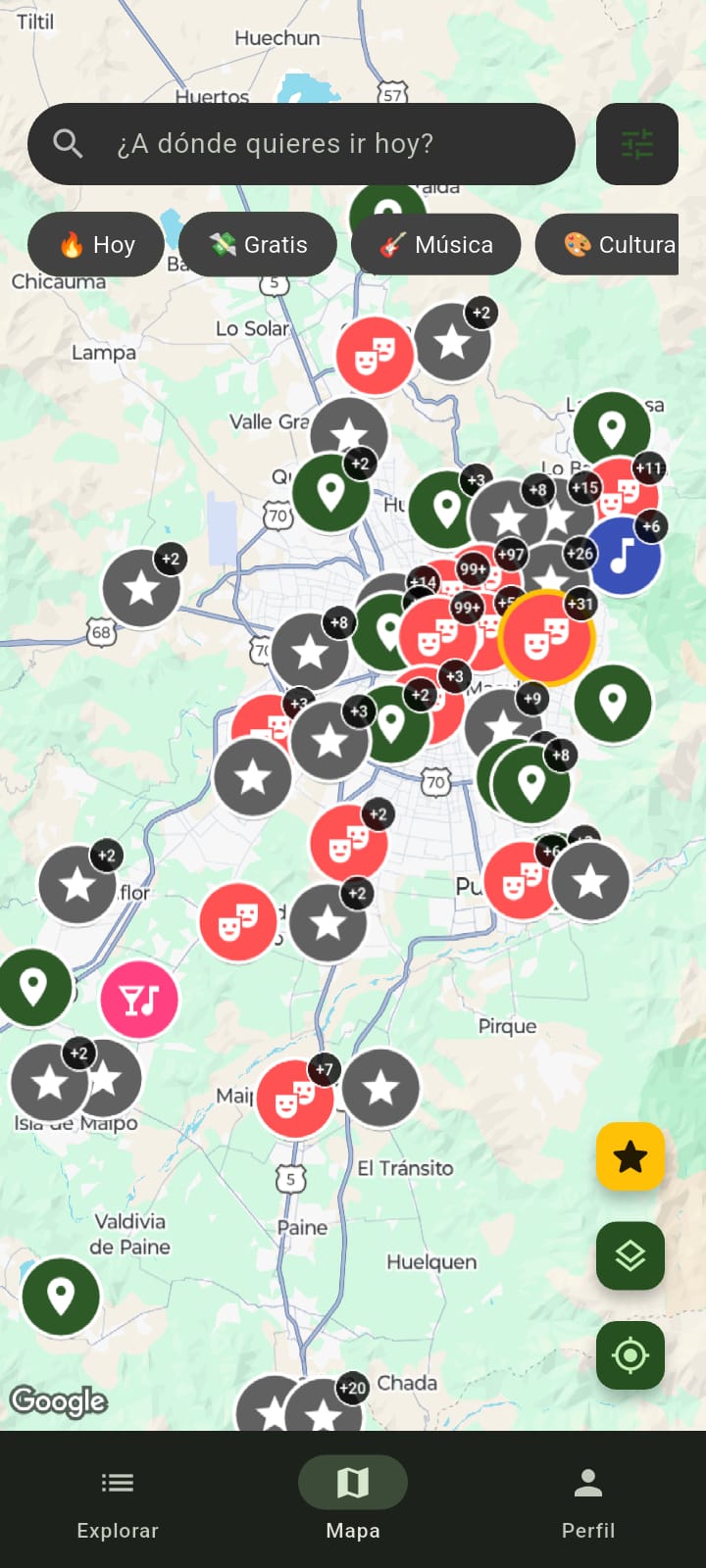 Pantalla Favoritos Eventree