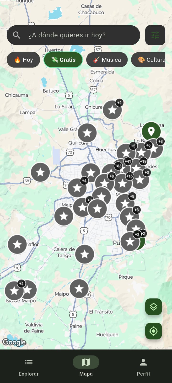 Pantalla Filtros Eventree